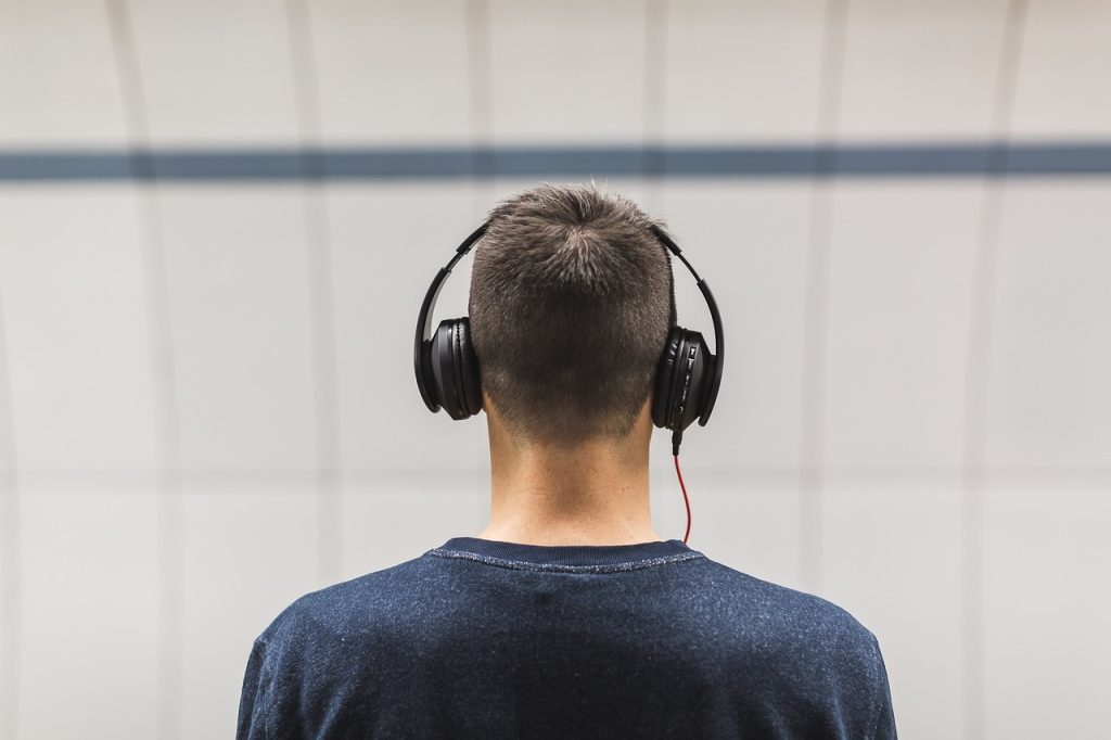 people, man, headphones